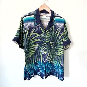 Vintage City Girl Nancy Bolen Palm Leaf Print Shirt Top Size 8 Rayon